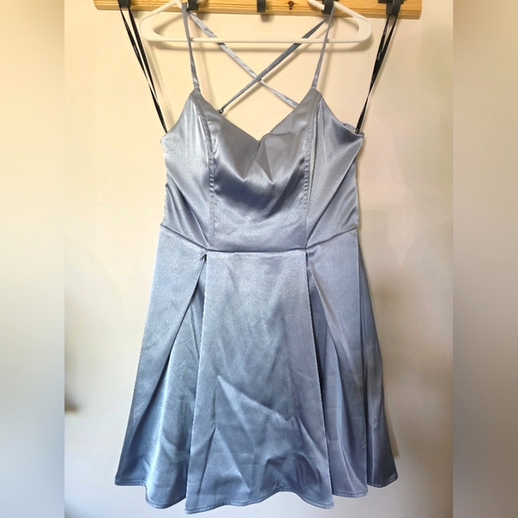 Speechless Satin Lace Up Short Fit & Flare Dress Lightweight Solid Sleeveless‎ 9 - Picture 3 of 7